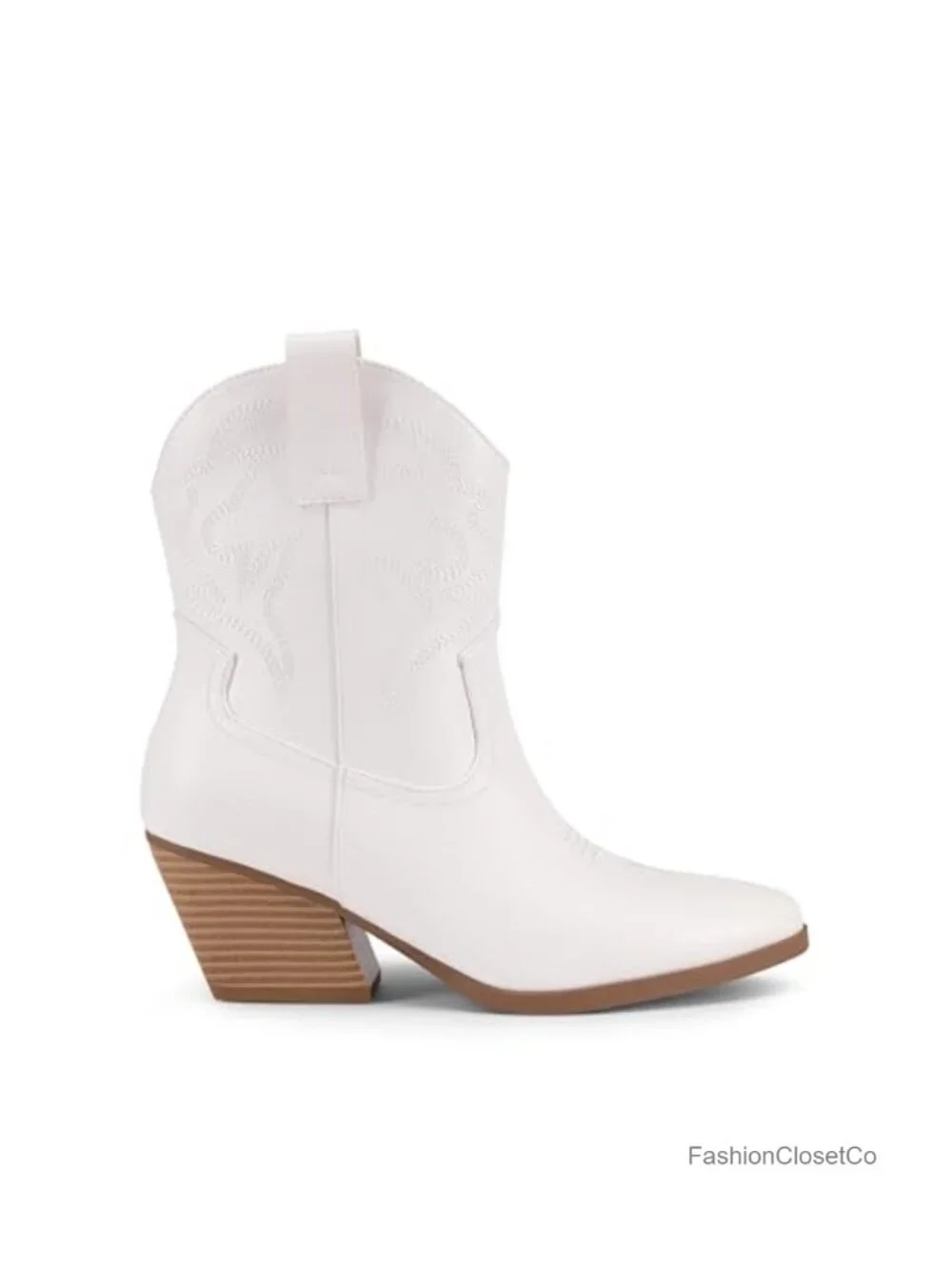 Women's Embroidered Western Boots Faux Leather Low Chunky Heel Pointed Toe